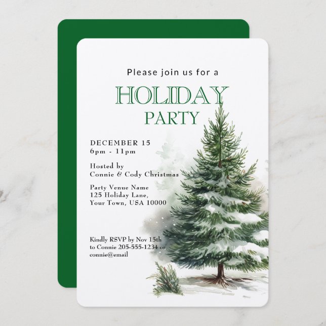 Invitación Winter Everygreen Tree HOLIDAY PARTY (Anverso / Reverso)