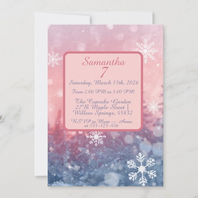 Invitación Winter Fairy Tale Invitation, Romantic Snowflake  (Anverso)
