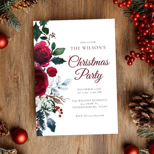 Invitación Winter Festive Floral Christmas Invitation (Subido por el creador)