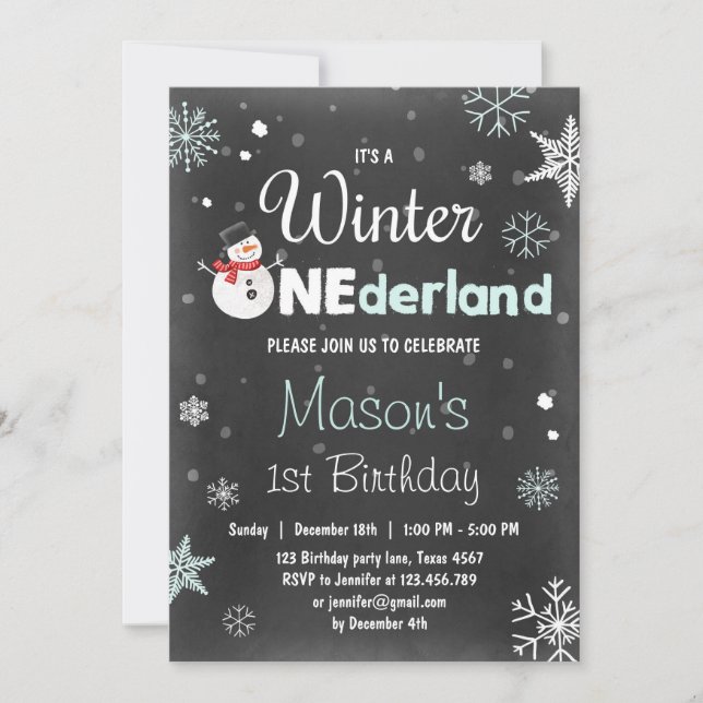 Invitación Winter Fiesta de cumpleaños de Onederland Mint Blu (Anverso)