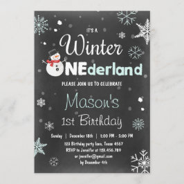 Invitación Winter Fiesta de cumpleaños de Onederland Mint Blu