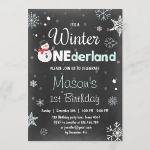 Invitación Winter Fiesta de cumpleaños de Onederland Mint Blu