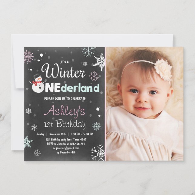 Invitación Winter Fiesta de cumpleaños de Onederland Mint Pin (Anverso)