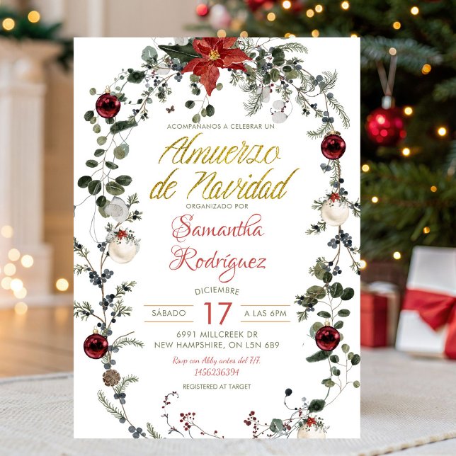 Invitación Winter Floral Almuerzo De Navidad Christmas Lunch (Subido por el creador)