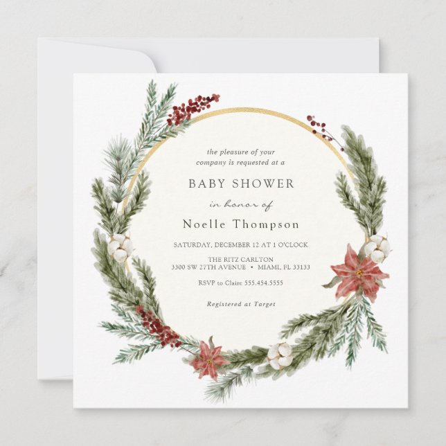 Invitación Winter Floral and Greenery Baby Shower (Anverso)