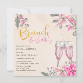 Invitación Winter Floral Brunch Rosa Bubbly Bridal Shower