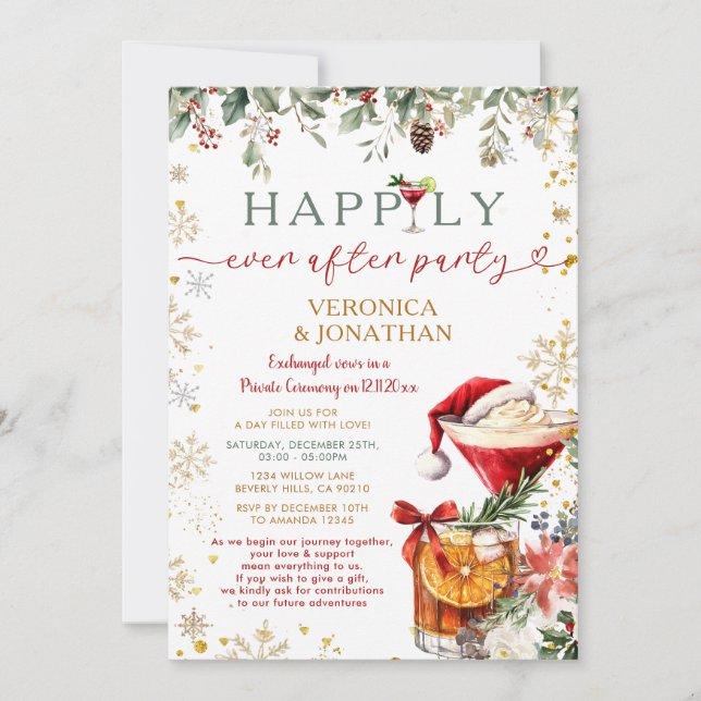 Invitación Winter Floral Christmas Happily Ever After Party (Anverso)
