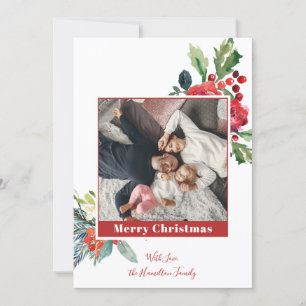 Invitación Winter Floral Red Berries Pine Holiday Card