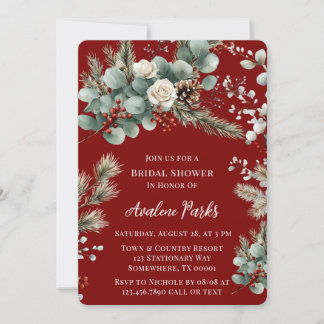 Invitación Winter Floral Red White Rose Bridal Shower