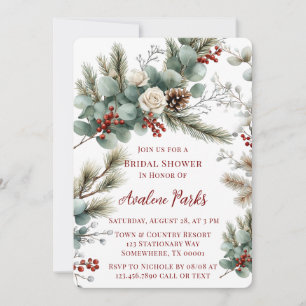 Invitación Winter Floral Red White Rose Bridal Shower