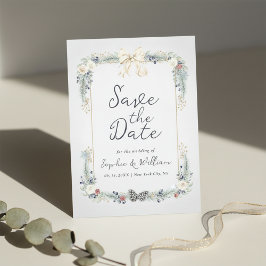 Invitación Winter Floral Wedding Flat Save The Date Card