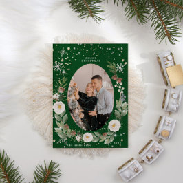 Invitación Winter Floral Wreath Photo Happy Holiday Card