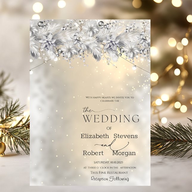 Invitación Winter Flowers String Lights Wedding  Invitation (Subido por el creador)