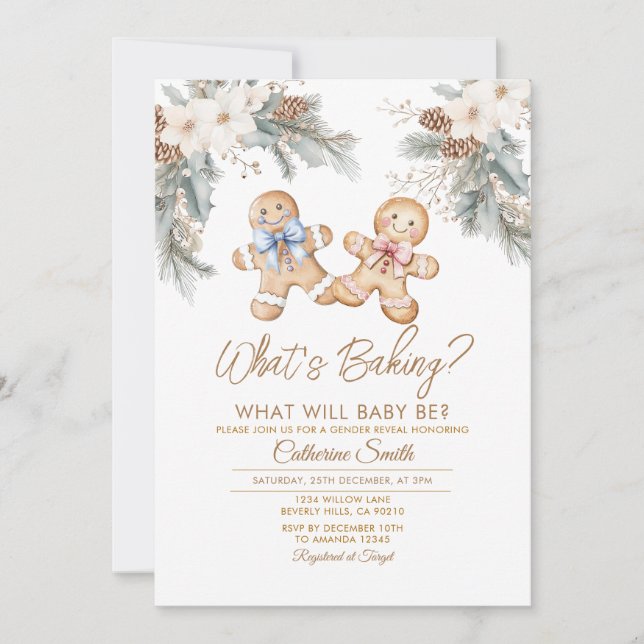 Invitación Winter Flowers What’s Baking Gender Reveal (Anverso)