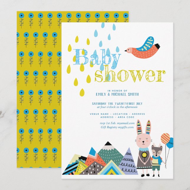 Invitación Winter Folk Art Baby Shower invita a los escandina (Anverso / Reverso)
