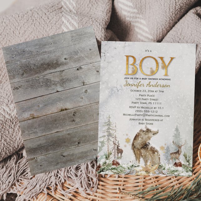 Invitación Winter Forest Boy Country Wolf Deer Baby Shower (Subido por el creador)