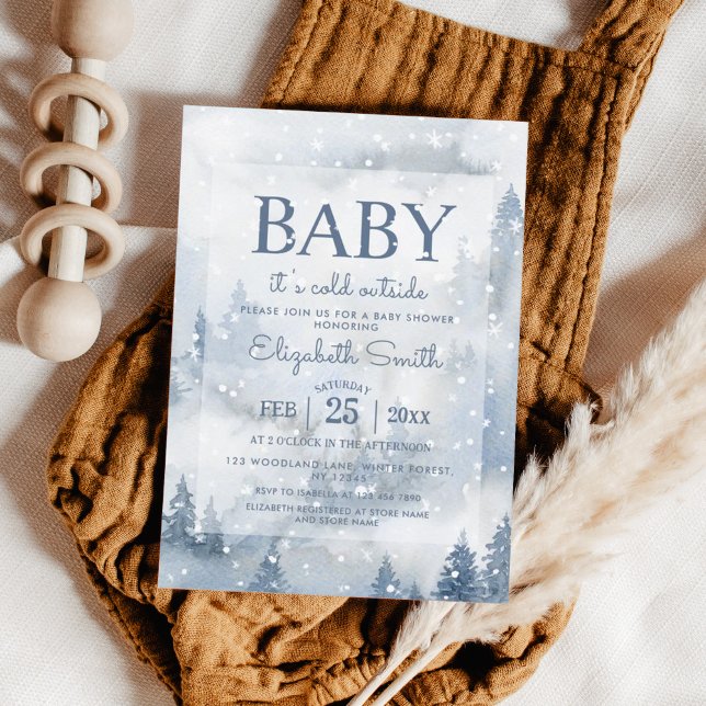 Invitación Winter Forest Dusty Blue Baby Shower (Subido por el creador)