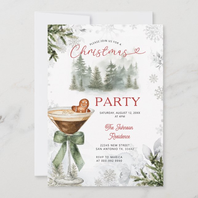 Invitación Winter Forest Martini Christmas Party Invite (Anverso)