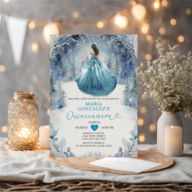 Invitación Winter Forest Princess Turquoise Dress Quinceañera (Subido por el creador)