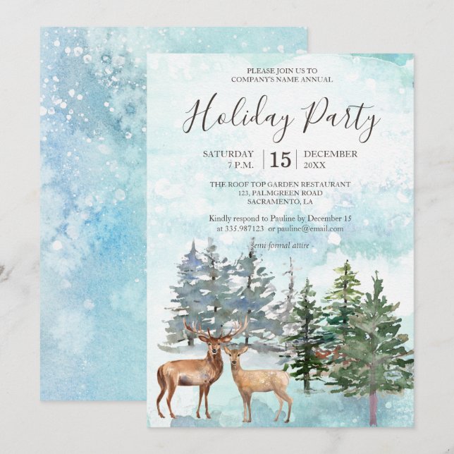 Invitación Winter Forest realiza fiesta de feriado de bosques (Anverso / Reverso)
