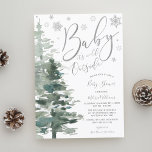 Invitación Winter Forest Silver It's Cold Outside Baby Shower<br><div class="desc">A baby is on the way and it's cold outside! Throw a wonderful winter theme baby shower with this custom invitation. Design features a modern calligraphy script font,  snowflakes and watercolor forest trees. Easily personalize this gender neutral baby shower invitation template using the online tools. NOT ACTUAL SILVER FOIL</div>