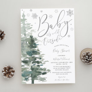 Invitación Winter Forest Silver It's Cold Outside Baby Shower