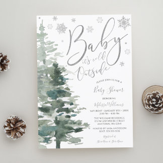 Invitación Winter Forest Silver It's Cold Outside Baby Shower