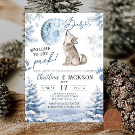Invitación Winter Forest Wolf Howling Co-Ed Baby Shower