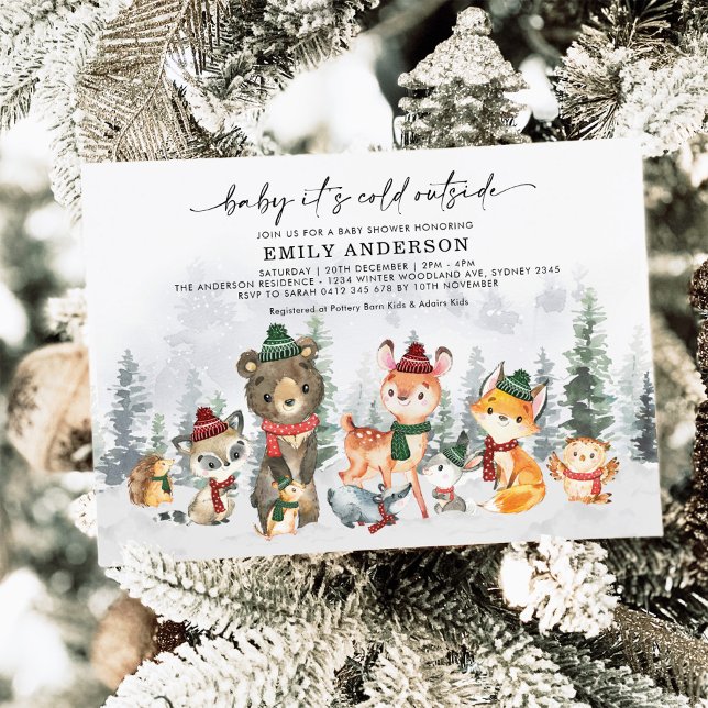 Invitación Winter Forest Woodland Animals Neutral Baby Shower (Subido por el creador)