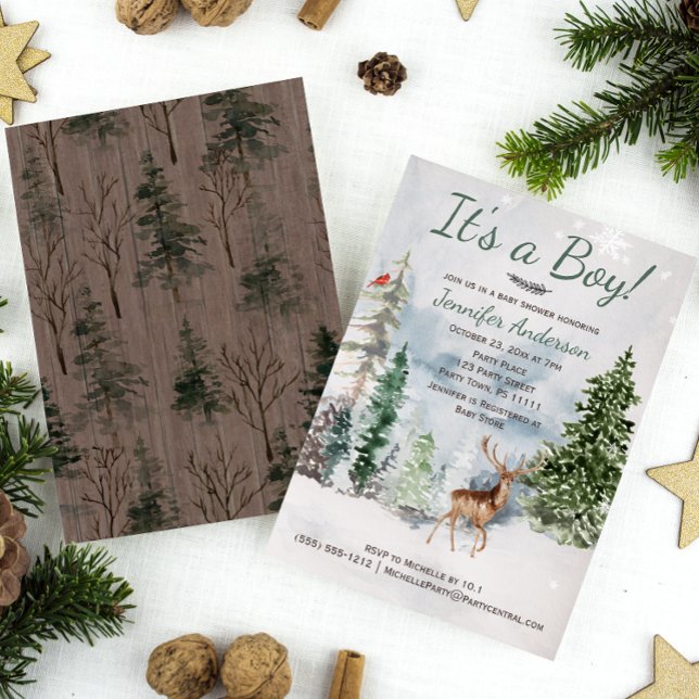 Invitación Winter Forest Woodland Country Deer Baby Shower (Subido por el creador)