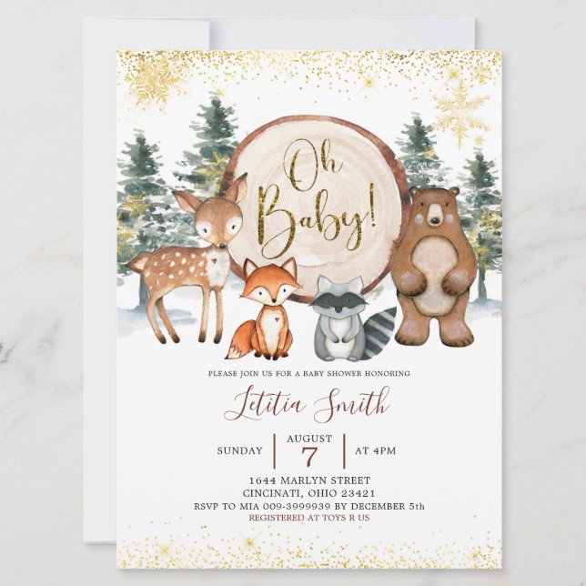 Invitación Winter Forest Woodland Oh Baby Baby Shower Invite
