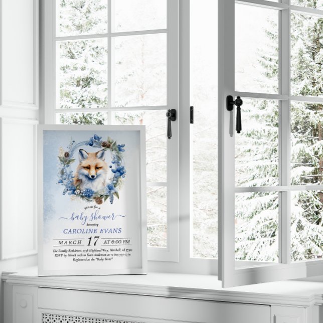 Invitación Winter Fox Watercolor Baby Shower (Winter Fox Watercolor Baby Shower Invitation)