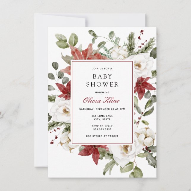 Invitación Winter Greenery Baby Shower (Anverso)