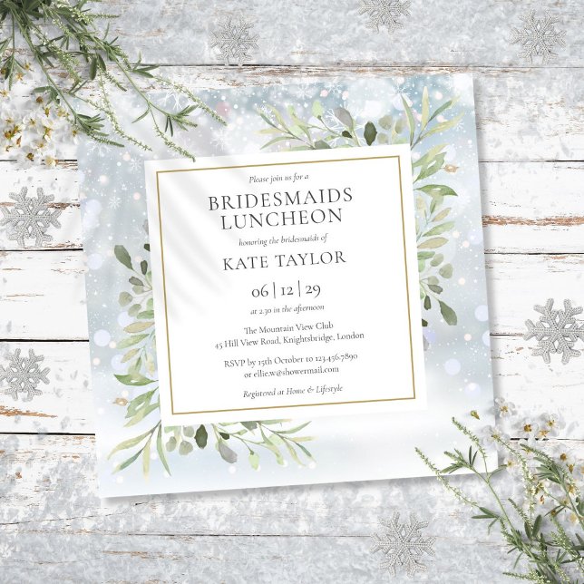 Invitación Winter Greenery Bridesmaids Plaza Luncheon (Winter Greenery Bridesmaids Luncheon Square Invitation)