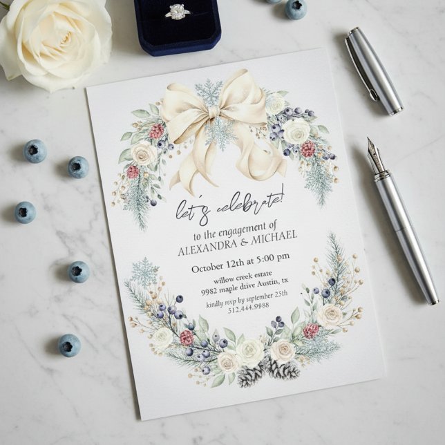Invitación Winter Greenery Elegant Engagement Invitation (Subido por el creador)