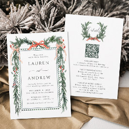 Invitación Winter Greenery Garland Wedding All in One