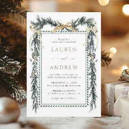 Invitación Winter Greenery Garland Wedding Gold & Green