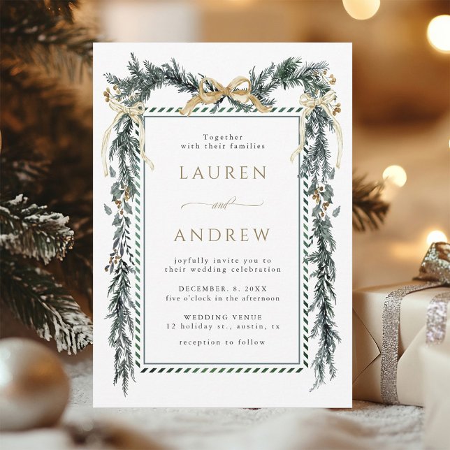Invitación Winter Greenery Garland Wedding Gold & Green (Subido por el creador)