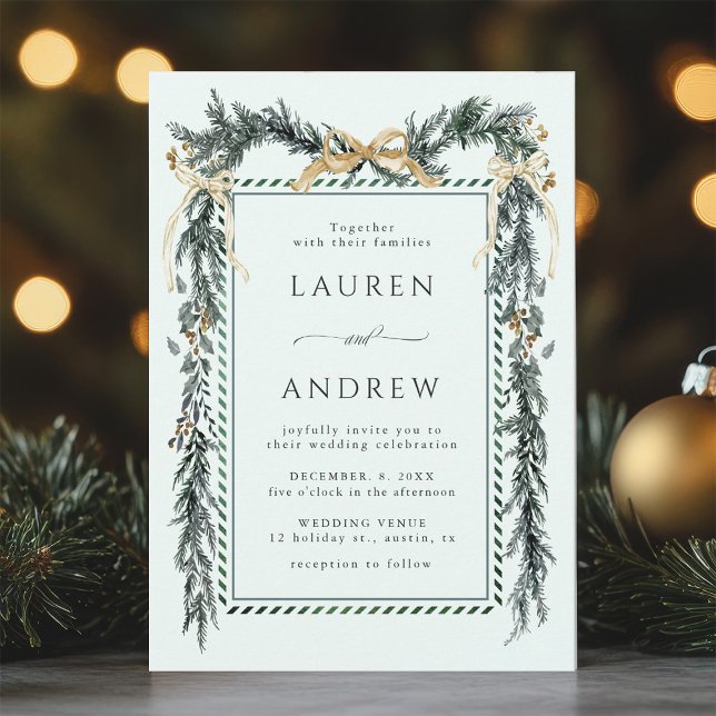 Invitación Winter Greenery Garland Wedding Mint Green (Subido por el creador)