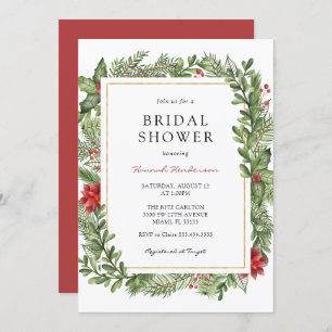 Invitación Winter Greenery Gold Frame Bridal Shower
