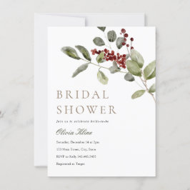 Invitación Winter Greenery Holly Bridal Shower
