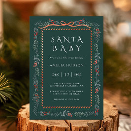 Invitación Winter Greenery Santa Baby Shower Green