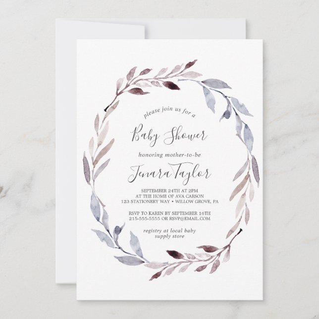 Invitación Winter Greenery Wreath Baby Shower (Anverso)