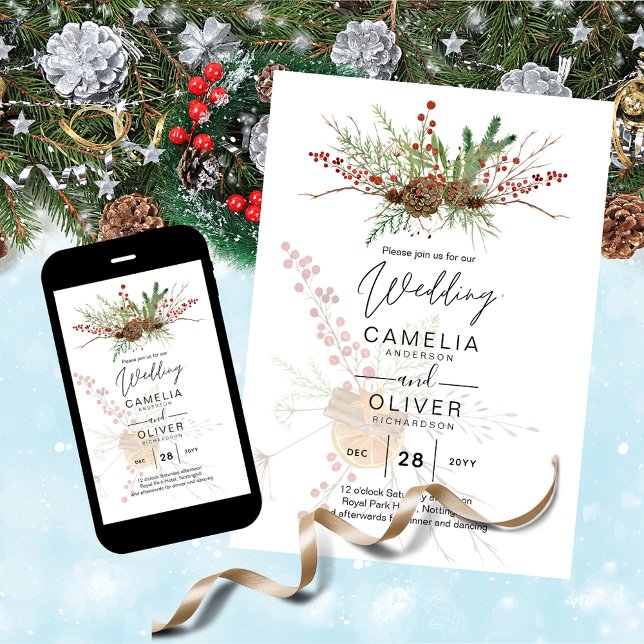 Invitación Winter Holidays Christmas Wedding Invitation  (Subido por el creador)