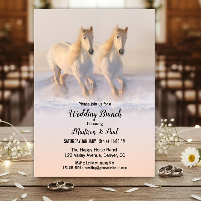 Invitación Winter Horses Wedding Brunch (Winter wedding brunch invitation featuring two horses running in the snow.)