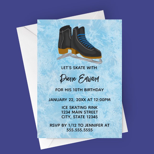 Invitación Winter Ice Skates Birthday Invitation (Black Figure skates, Winter Ice Skating Birthday Party)