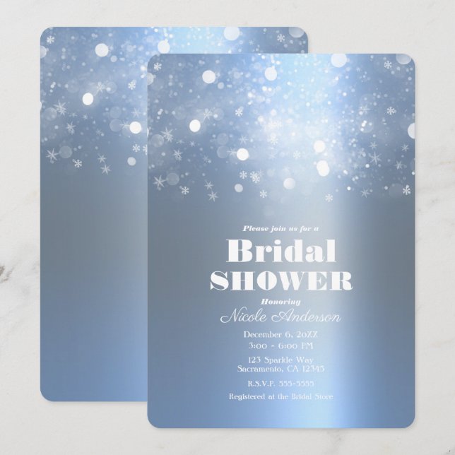 Invitación Winter Icy Blue Sparkling Luces Bridal Shower (Anverso / Reverso)