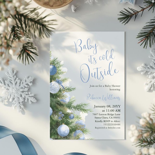 Invitación Winter It's Cold Outside Blue Bow Baby Shower (Subido por el creador)