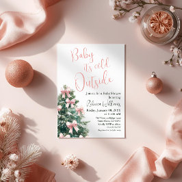 Invitación Winter It's Cold Outside Pink Bow Baby Shower