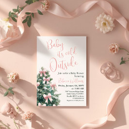 Invitación Winter It's Cold Outside Pink Bow Girl Baby Shower